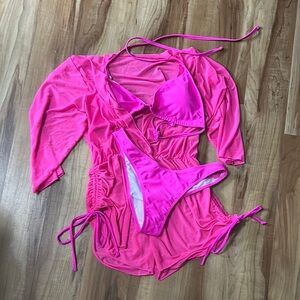 Vibrant Pink Bikini Set with Cover-Up